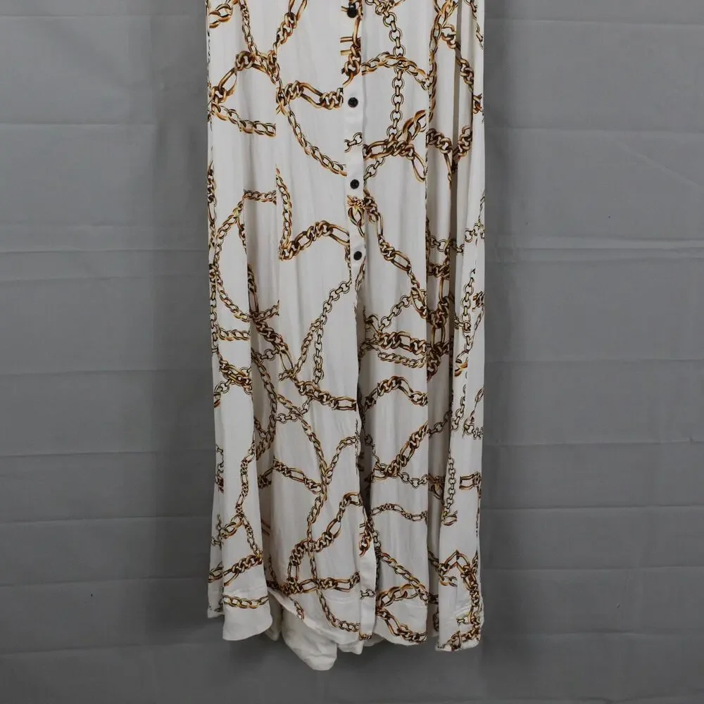 Maeve Dress XS Chain Printed Short Sleeve Maxi White Elegant Party Chic Classic - Picture 5 of 13